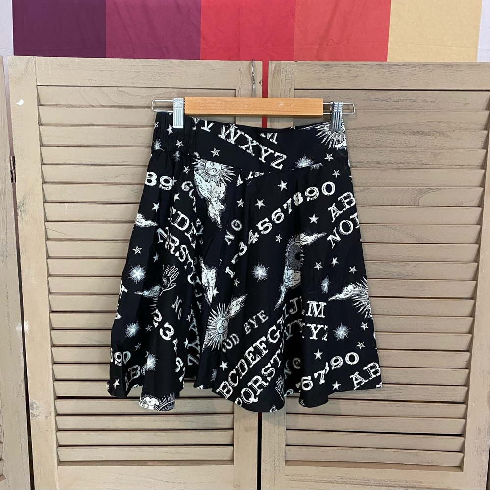 Folter Clothing Women’s S Ouija Board Skater Skirt w/ Glow-In-The-Dark design